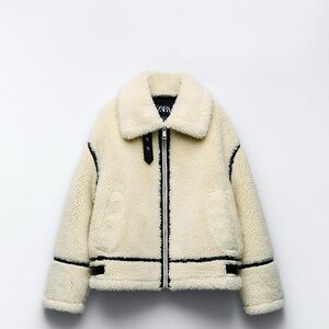 Zara Cream Teddy Jacket with Black Accents
